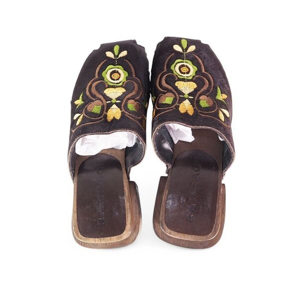 Rampage Keith Vintage Y2K Pony Hair Floral Print‎ Wooden Sole Clogs Women's 5.5 - Picture 10 of 10